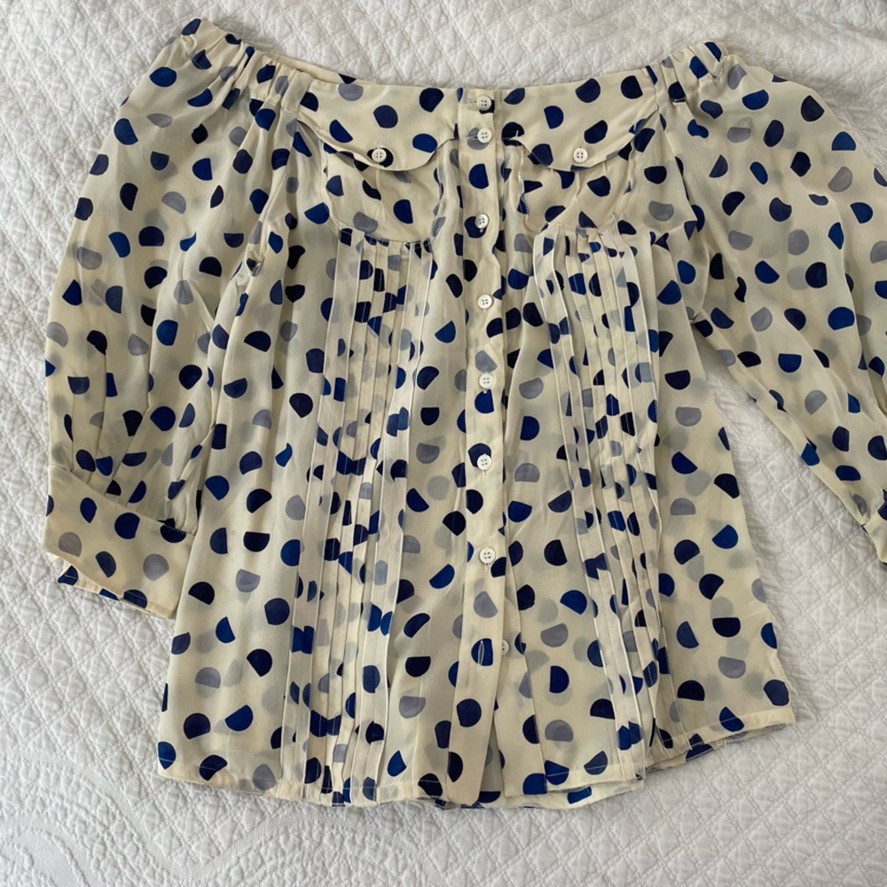 Prada Off-Shoulder Polka Dot Blouse